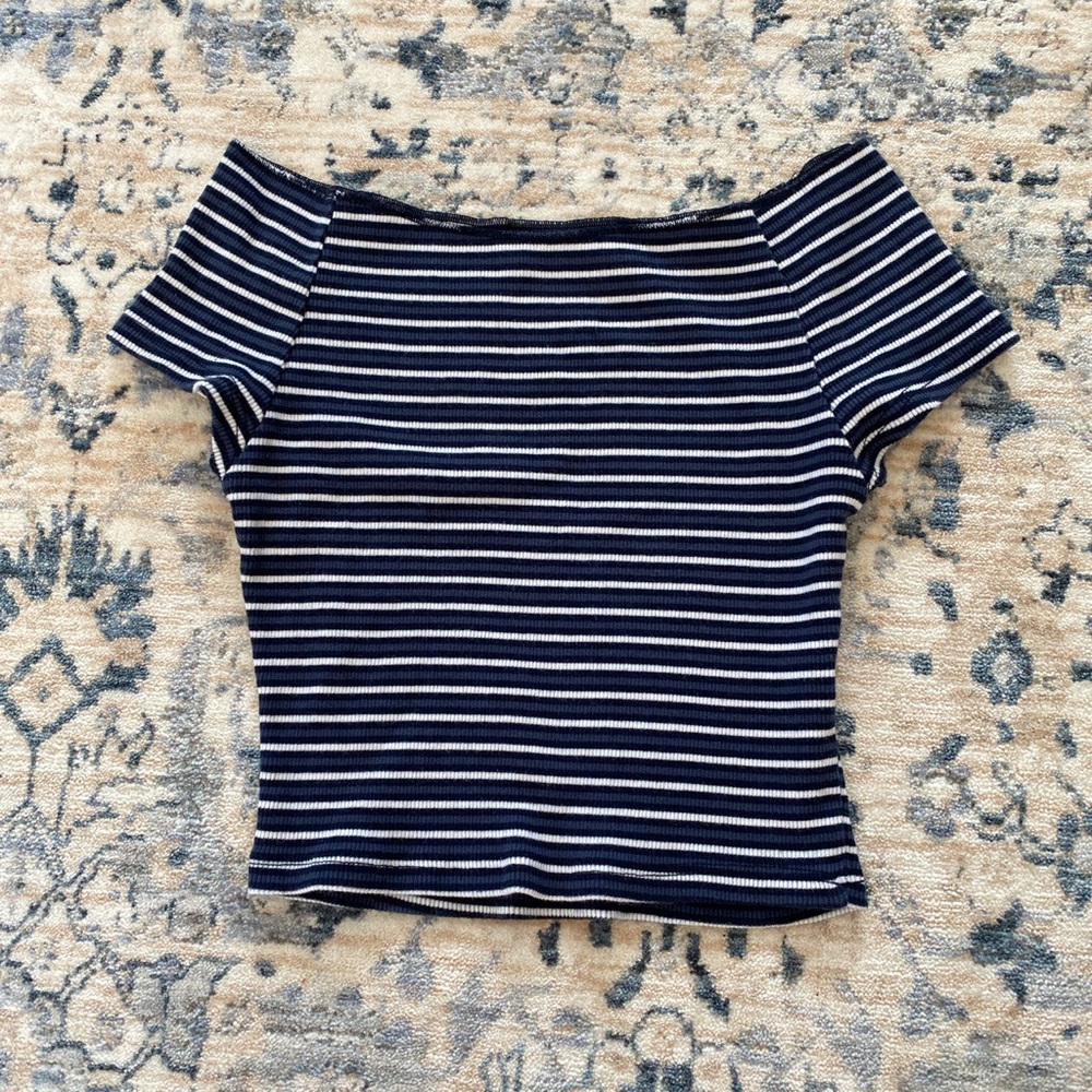 brandy melville striped off the shoulder crop top